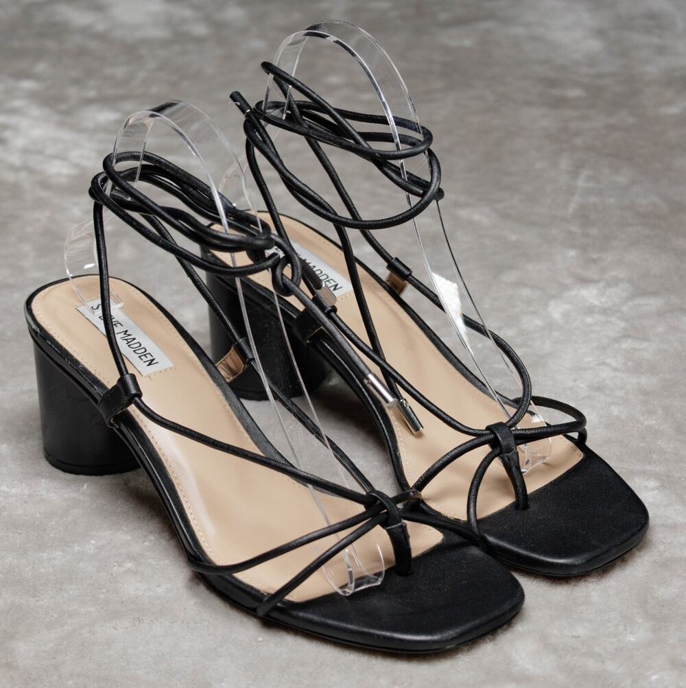 Steve Madden Ivanna Black Leather Ankle Tie Gladiator Sandals Womens Size 10 NEW